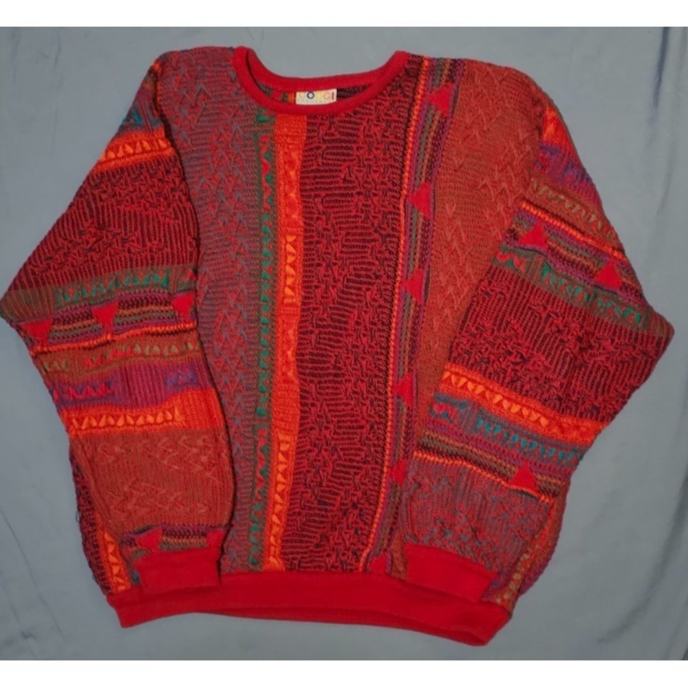 Vintage COOGI Sweater Mens XL Red‎ Tone 3D Knit Mercerized Cotton Bold 90s RARE